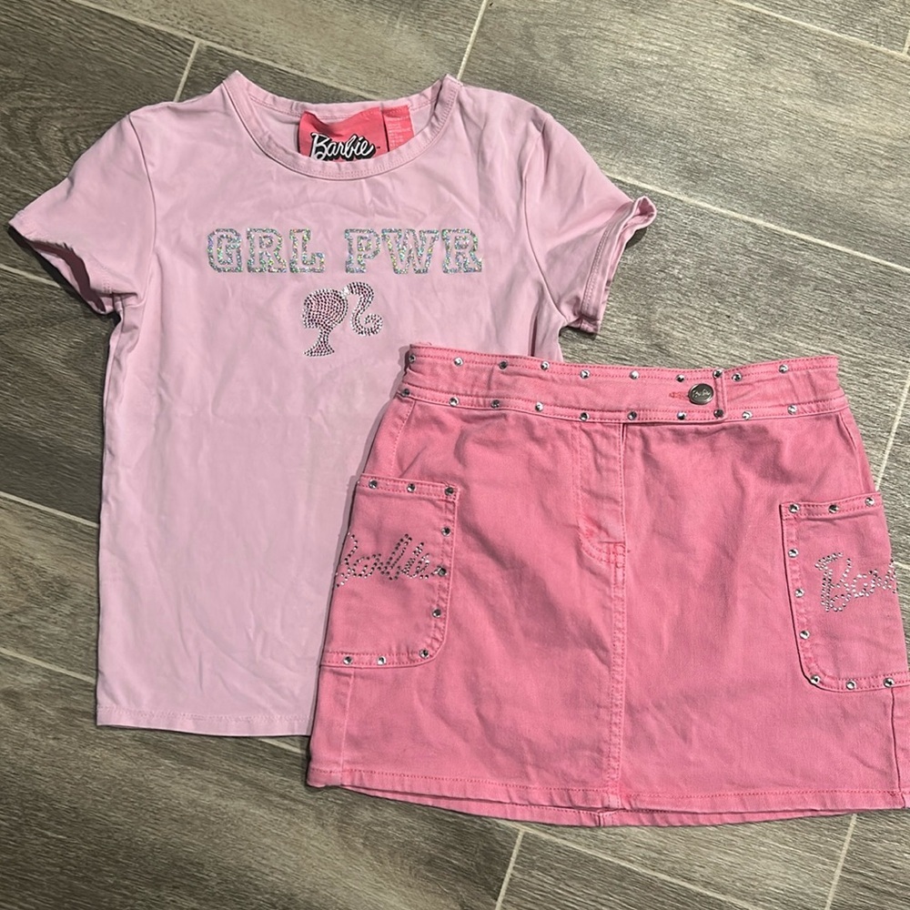 Barbie Pink Denim Skirt & Shirt Set